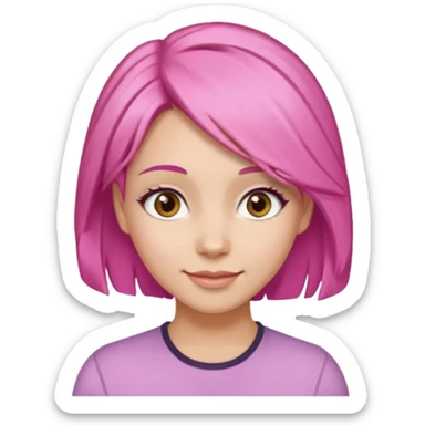 A light-skinned woman with pink hair styled, brown eyes, and a gentle smile. sticker