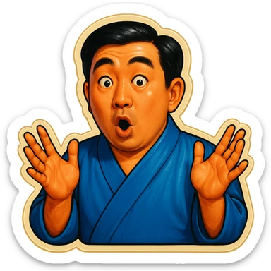 The same Japanese man in traditional kimono looks at the viewer with a surprised look, and his hands are empty sticker