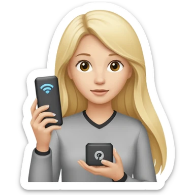 mujer  joven rubia con pelo largo con modem de internet sticker