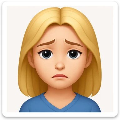 Create an image of a sad girl with a sad expression but no tears, in the style of apple emojis. The style should be respected but use the general editing model for best results. sticker
