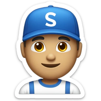 Men with a blue cap with the letters "SK" and tshirt sticker