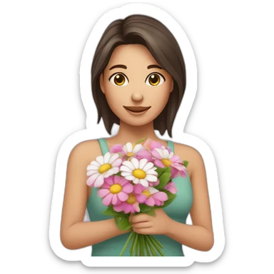 Fille brune avec un bouquet de fleurs dans les mains sticker