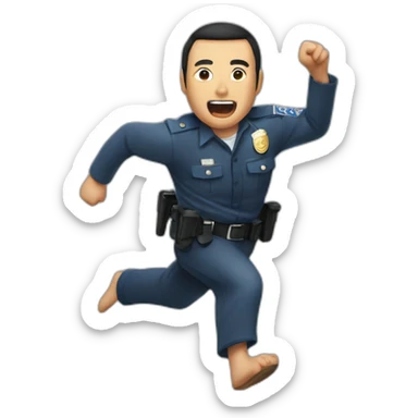 oriental man being chased by police sticker
