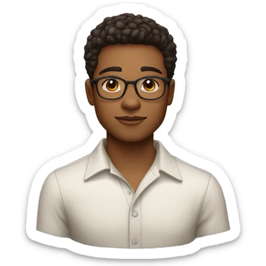 young man, oval face, defined chin, dark brown eyes, with prescription glasses, he doesn't have earrings ,straight hair, small eyes, summer clothes sticker