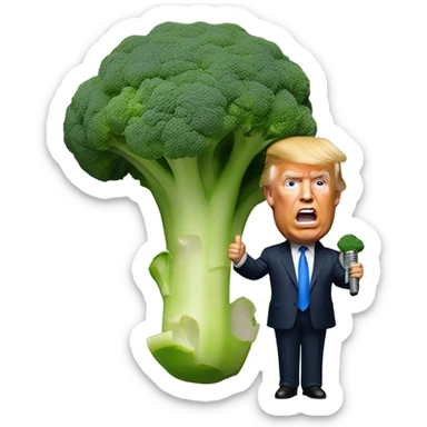 Donald trump holding a microphone with broccoli  sticker