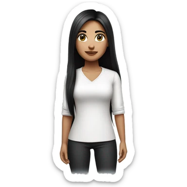 make a memoji of a beautiful and cute woman wearing a white shirt with crossed arms with long black hair with narrow eyes and not too thick eyebrows sticker