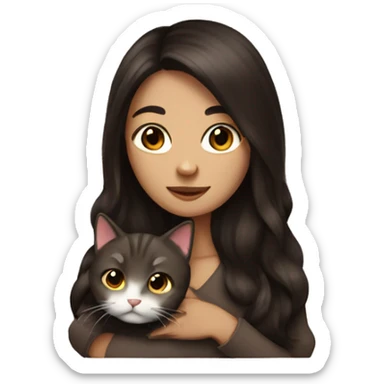 woman long dark brown hair hug cat sticker