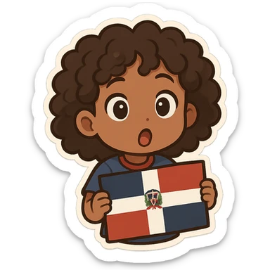 chibi emoji of a Dominican character with curly hair and brown skin, surprised expression sticker