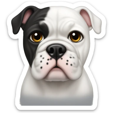 White frenxh bulldog with black fur on around the eyes and one ear. The dog only has one eye  sticker