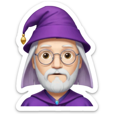 dumbledore white hair, wear glasses, purple magic hat sticker