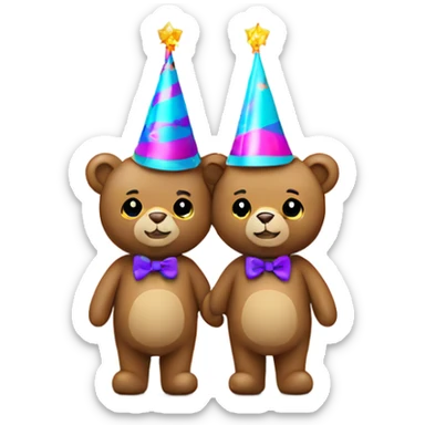 2 teddy bears wearing party hats and holding hands sticker