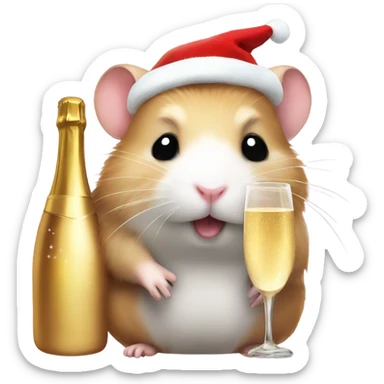 hamster christmas with champagne sticker