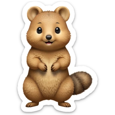 cinematic-quokka-realistic-full-body-standing-emoji,-small-round-frame-balanced-on-tiny-strong-hind-legs,-fluffy-brown-fur-radiating-a-warm-softness,-big-round-eyes-filled-with-joy-and-innocence,-tiny-clawed-paws-held-close-to-chest,-cheerful-smile-exuding-endearing-happiness,-simplified-yet-realistic-focused-features,-highly-detailed,-glowing-with-a-sunny-warmth sticker