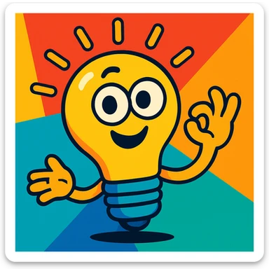 smart lightbulb, colorful, playful, cartoon style sticker