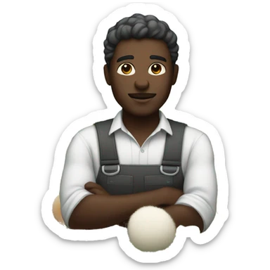 Dark skin male working on crops that are white and fluffy sticker