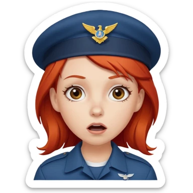 shocked face on white girl red hair Air force beret sticker