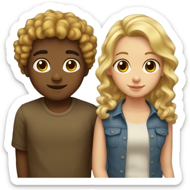 Brownhead boy with curls with blond girl with waves couple hugs sticker