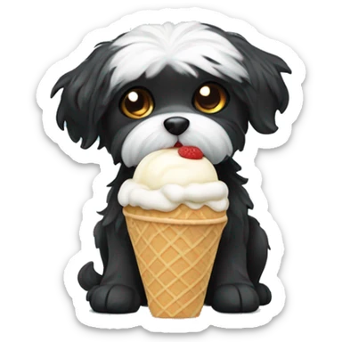Black Maltese dog eating ice cream sticker