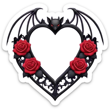 purple gothic heart with black lace, roses, and a bat, dark romance sticker