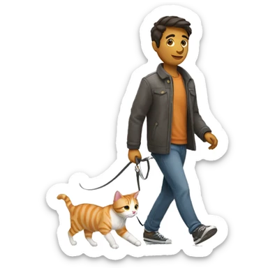 man walking a tabby cat on a leash sticker