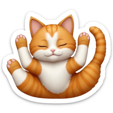 ginger and white small cat eyes closed lying down upside down with paws stretched out in different directions sticker