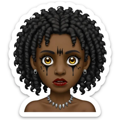 Zumbi with black and curly hair, studded earrings on both ears, black eye sticker