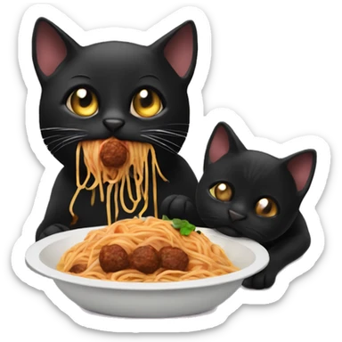Black cat eating spaghetti and meatballs  sticker