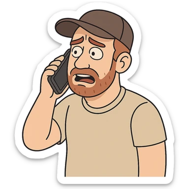 A Caucasian man wearing a cap talking on a mobile phone sticker