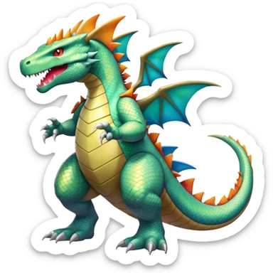 Shiny Exotic Colorful epic Tyranitar-Charizard-Dragonite-Salamence-Drudigon-Haxorus-Fakémon-hybrid-creature (full body)  sticker