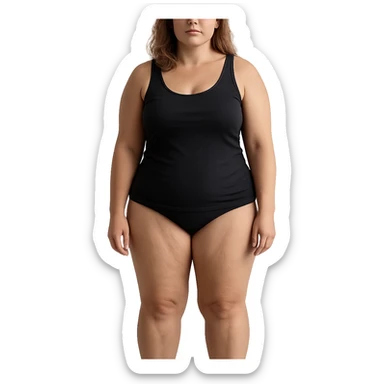 hyper realistic 4K woman standing, visible fat on thighs and legs, normal physique, skin details, natural light sticker