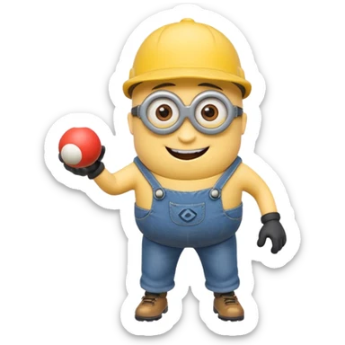 Minion joyeux avec une casquette qui joue avec une boule de pétanque sticker