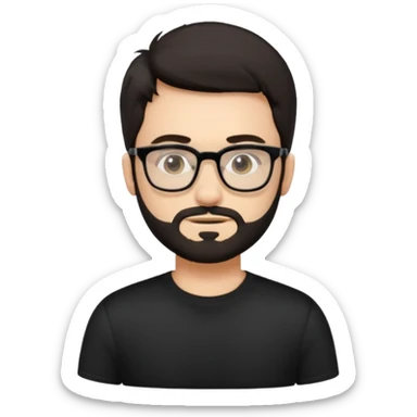 chico con gafas y barba corta moreno, piel clara camiseta negra sticker