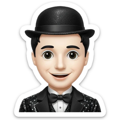 Charlie Chaplin with black hair, black sequin outfit sticker