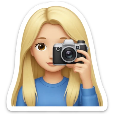 blonde cartoon girl taking picture camera in front of her face long hair sticker