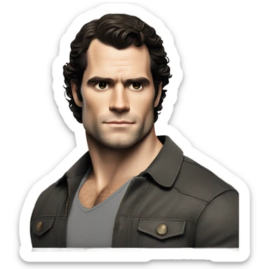 Henry Cavill capturing attention with his fit silhouette and a touch of rugged authenticity sticker