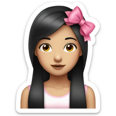 cute girl with black long straight hair with pink bow sticker