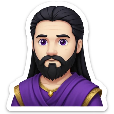 Pluto, Death God from Rome Mythology with long black hair and beard, black and purple outfit sticker