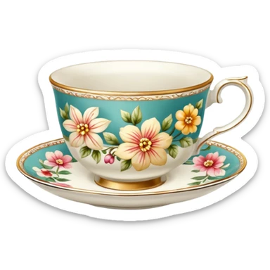 antique floral teacup sticker