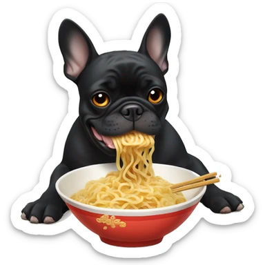 Black French bulldog eating Ramen noodles sticker