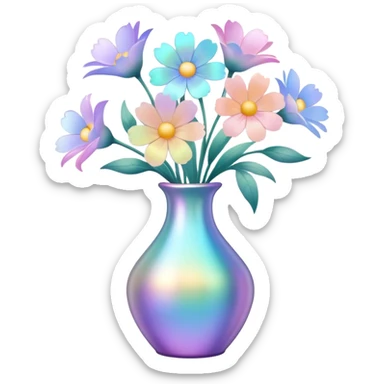 Iridescent vase with pastel flowers sticker