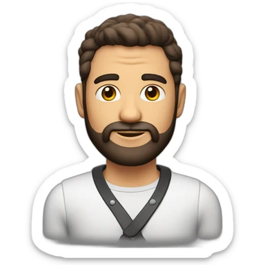 hombre blanco peinado, con barba de 3 días, camisa roja y chaqueta de cuero negra sticker