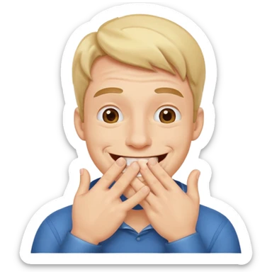 Gülen adam ağzını kapatıp parmaklarıyla delik yapıyo sticker