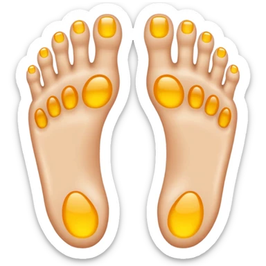 two feet, one slightly in front of the other, five toes each, shiny, perfectly orthopedic shape, emoji style sticker