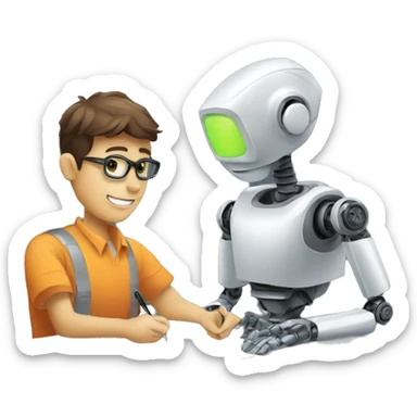 an robot engineer writing prompts to a generative ai sticker