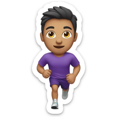 Boy Runner in purple T-shirt and swan logo sticker