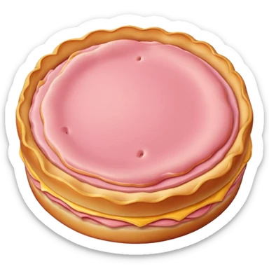 single Canadian bacon slice, round, pink, golden edge sticker