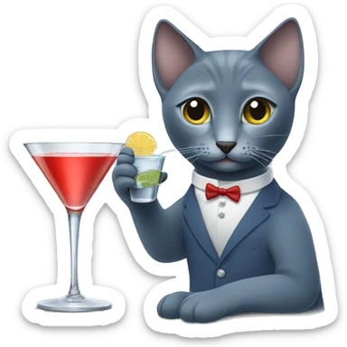 Russian blue drinking a martini sticker