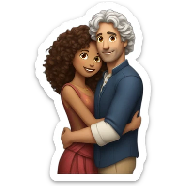 Tall French man hugging an Indian woman with curly hair sticker