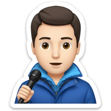 man with winter clothes holding microphone sticker