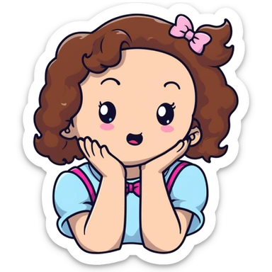 girl with brown curly hair and fair skin crying with pink bow in her hair sticker